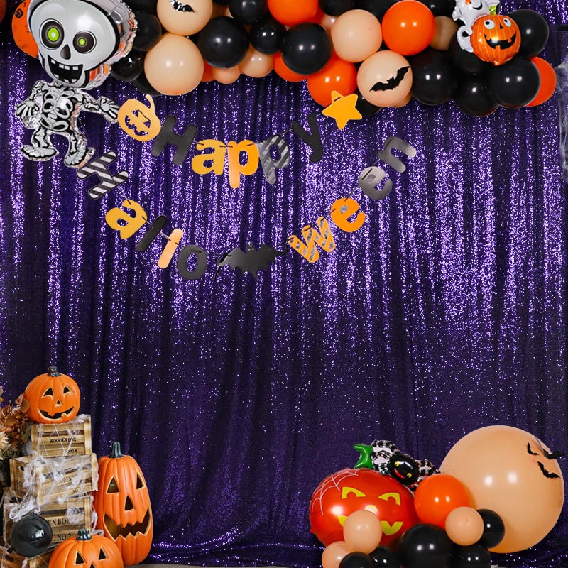 SquarePie Sequin Backdrop Background for Halloween Glitter Curtain Party 10FT x 10FT Purple - Image 2